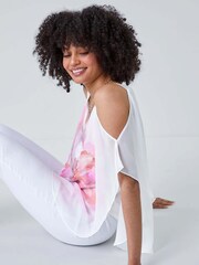 Roman White Floral Print Cold Shoulder Overlay Top - Image 2 of 5