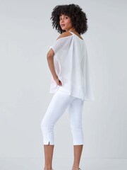 Roman White Floral Print Cold Shoulder Overlay Top - Image 3 of 5