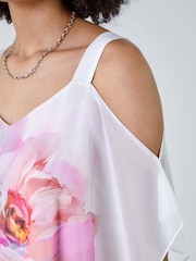 Roman White Floral Print Cold Shoulder Overlay Top - Image 5 of 5