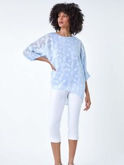 Roman Blue Burnout Floral Dipped Hem Overlay Top - Image 2 of 5