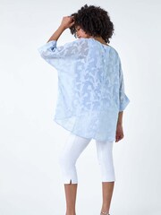 Roman Blue Burnout Floral Dipped Hem Overlay Top - Image 3 of 5