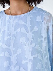 Roman Blue Burnout Floral Dipped Hem Overlay Top - Image 5 of 5