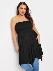 Yours Curve Black Shir Bandeau Longline Top - Image 1 of 5