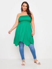 Yours Curve Green Shirred Hanky Hem Top - Image 2 of 5