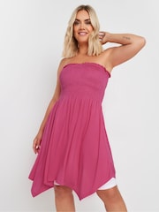 Yours Curve Pink Shirred Hanky Hem Top - Image 1 of 5