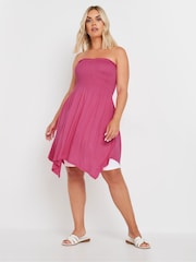 Yours Curve Pink Shirred Hanky Hem Top - Image 2 of 5