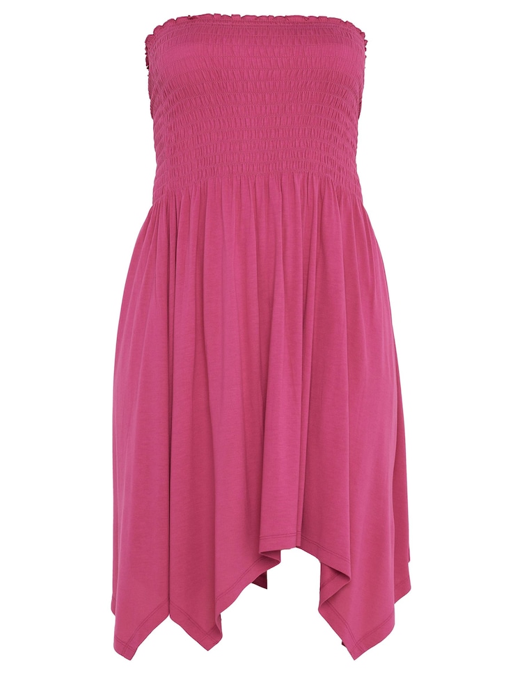 Yours Curve Pink Shirred Hanky Hem Top - Image 5 of 5