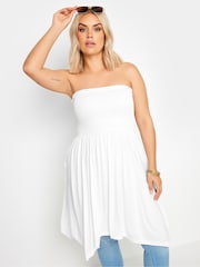 Yours Curve White Shirred Hanky Hem Top - Image 1 of 5
