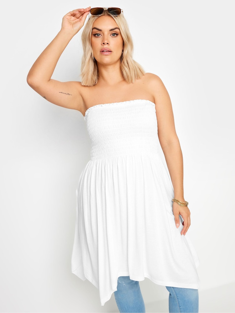 Yours Curve White Shirred Hanky Hem Top - Image 1 of 5