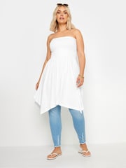 Yours Curve White Shirred Hanky Hem Top - Image 2 of 5