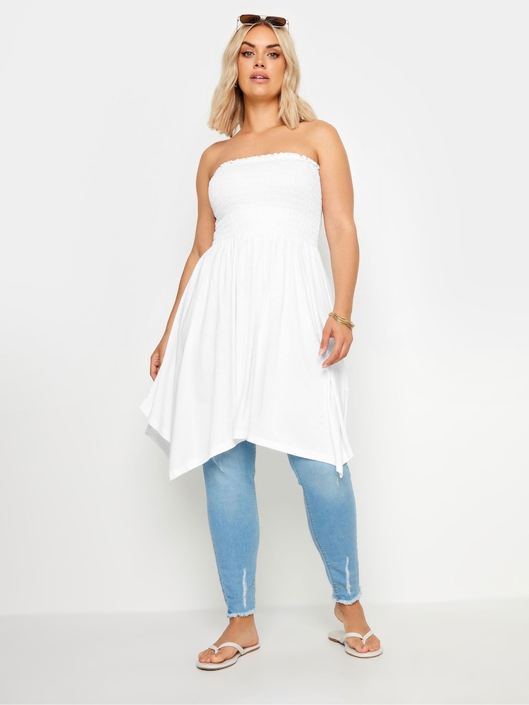 Yours Curve White Shirred Hanky Hem Top - Image 2 of 5