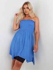 Yours Curve Blue Shirred Hanky Hem Top - Image 1 of 5