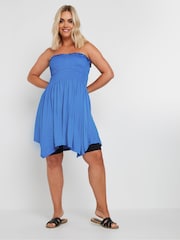 Yours Curve Blue Shirred Hanky Hem Top - Image 2 of 5
