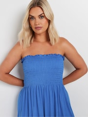 Yours Curve Blue Shirred Hanky Hem Top - Image 4 of 5