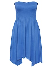 Yours Curve Blue Shirred Hanky Hem Top - Image 5 of 5