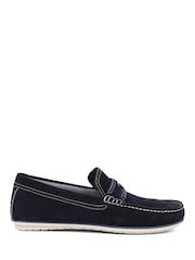 Pavers Navy Pavers Print Suede Loafers - Image 1 of 5