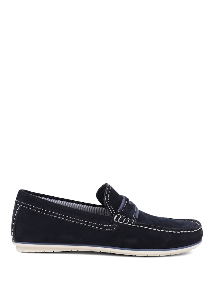 Pavers Navy Pavers Print Suede Loafers - Image 1 of 5