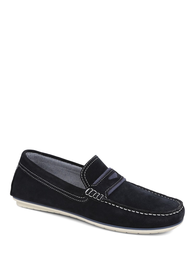 Pavers Navy Pavers Print Suede Loafers - Image 2 of 5