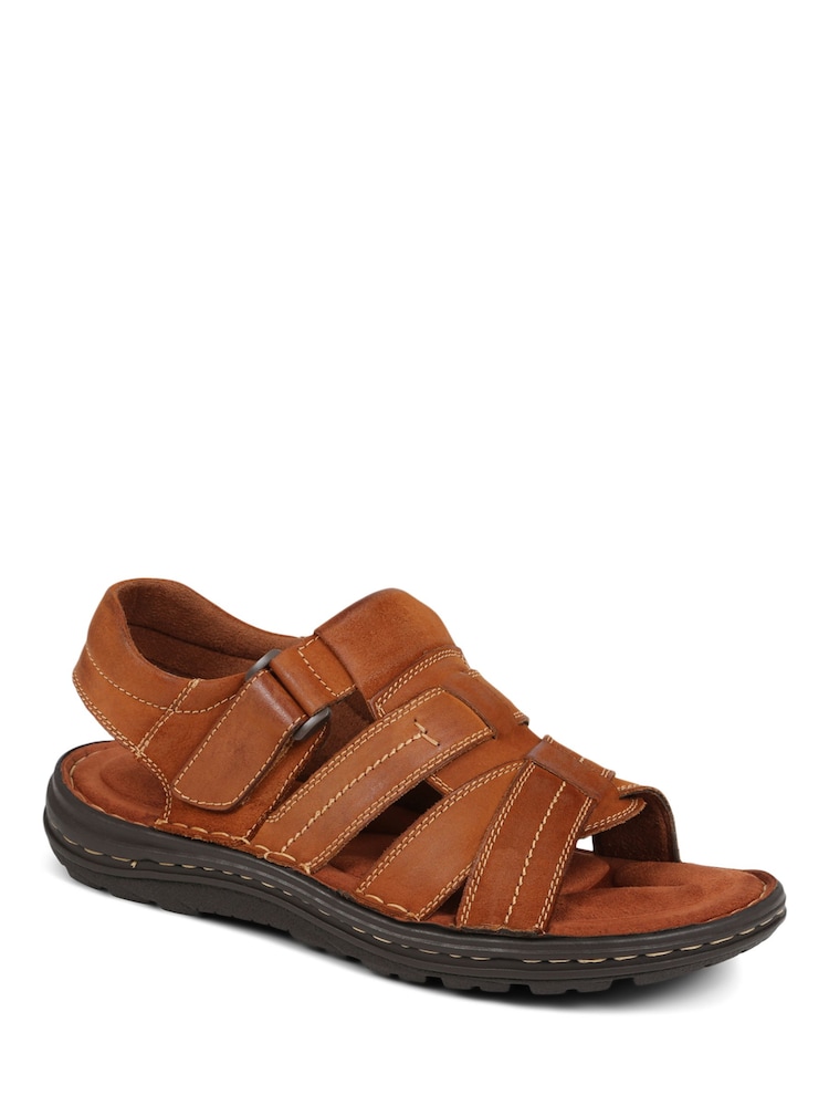Pavers Dark Brown Pavers Touch-Fasten Leather Brown Sandals - Image 1 of 5
