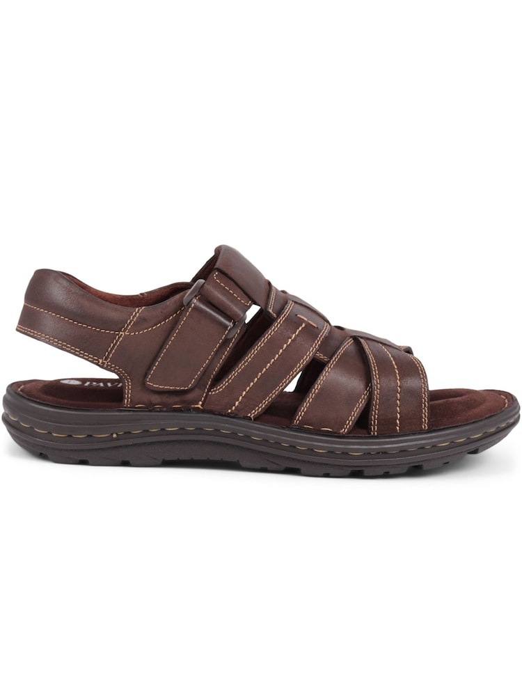 Pavers Brown Pavers Touch-Fasten Leather Brown Sandals - Image 1 of 5