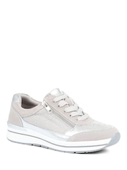 Pavers Silver Pavers Silver Lace-Up Leather Trainers - Image 1 of 5