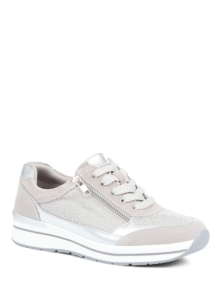 Pavers Silver Pavers Silver Lace-Up Leather Trainers - Image 1 of 5