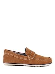 Pavers Camel Pavers Print Suede Loafers - Image 1 of 5