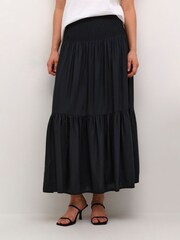 Kaffe A-Line Fit Maxi Smock Waist Black Skirt - Image 1 of 6