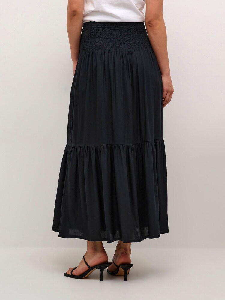 Kaffe A-Line Fit Maxi Smock Waist Black Skirt - Image 2 of 6