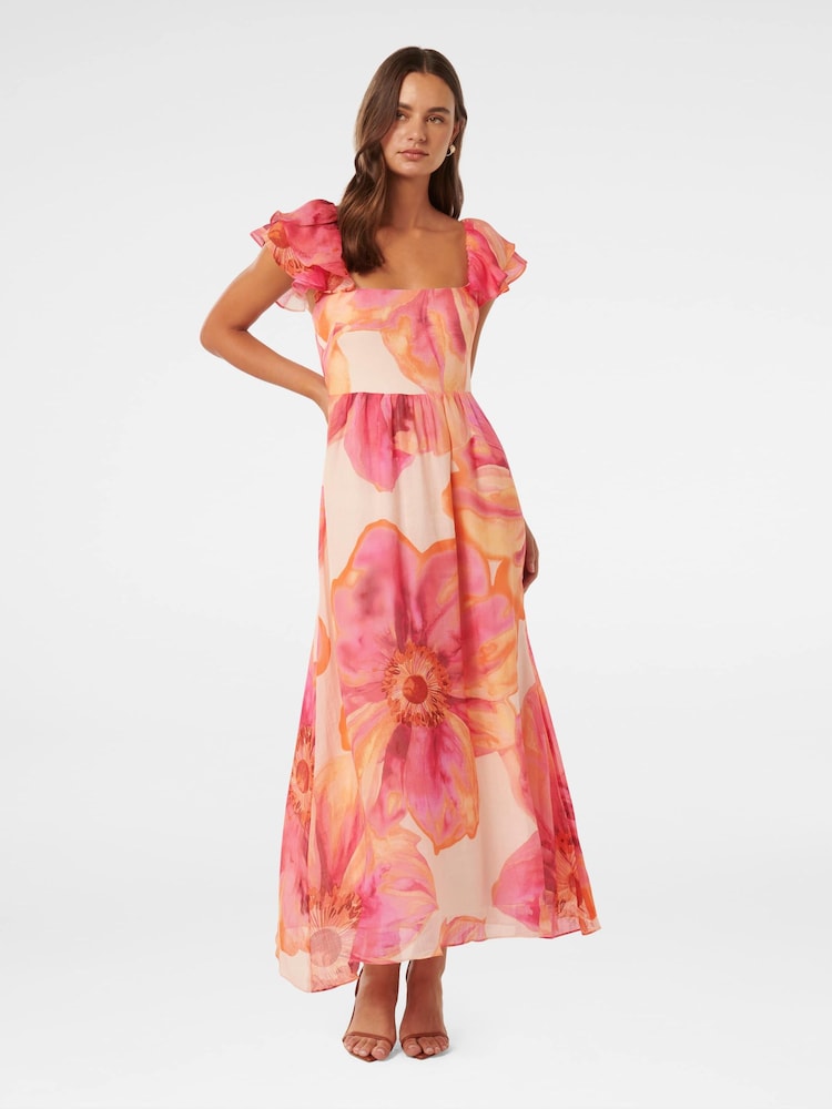 Forever New Pink Darla Flutter Sleeves Midi Dress - Image 1 of 4