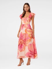 Forever New Pink Darla Flutter Sleeves Midi Dress - Image 3 of 4