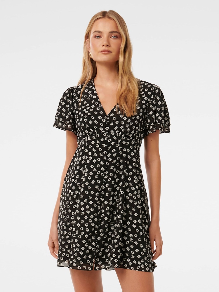 Forever New Black Pria Button Through Mini Dress - Image 1 of 5