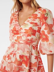 Forever New Red Cindy Tiered Floral Skater Dress with A Touch of Linen - Image 2 of 5
