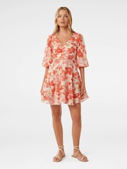 Forever New Red Cindy Tiered Floral Skater Dress with A Touch of Linen - Image 5 of 5