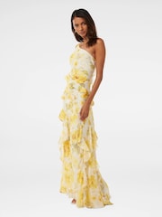 Forever New Yellow Belle Petite One Shoulder Ruffle Gown with A Touch of Linen - Image 3 of 4