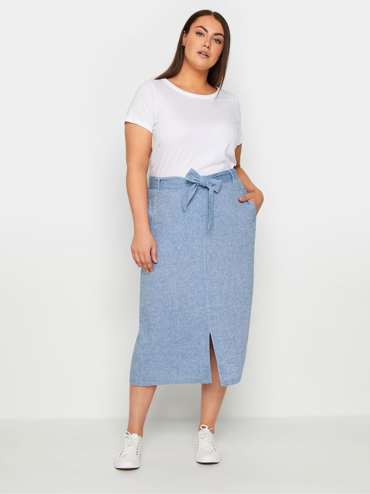 Evans Light Blue Tie Waist Linen Blend Midi Skirt - Image 2 of 2