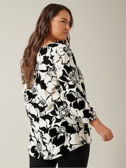 Evans Floral Tie Neck Black Blouse - Image 3 of 5