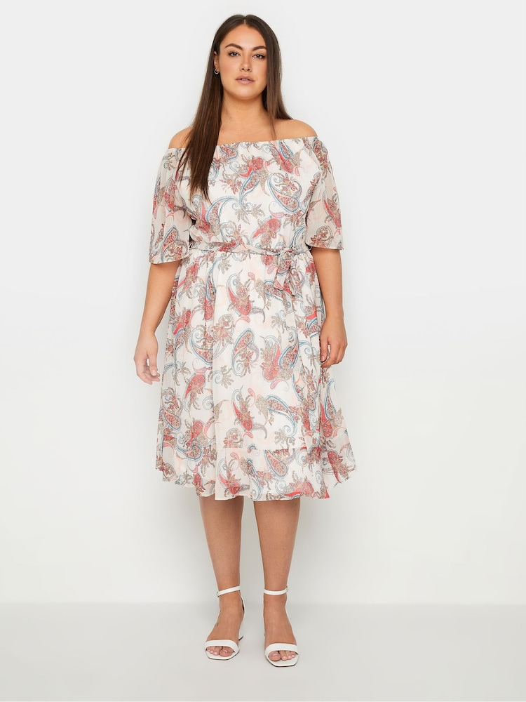 Evans Paisley Print Cold Shoulder Midi White Dress - Bild 1 von 1 Evans Paisley Print Cold Shoulder Midi White Dress - Bild 1 von 1