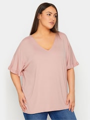 Evans Pink Frill Sleeve Top - Image 1 of 2