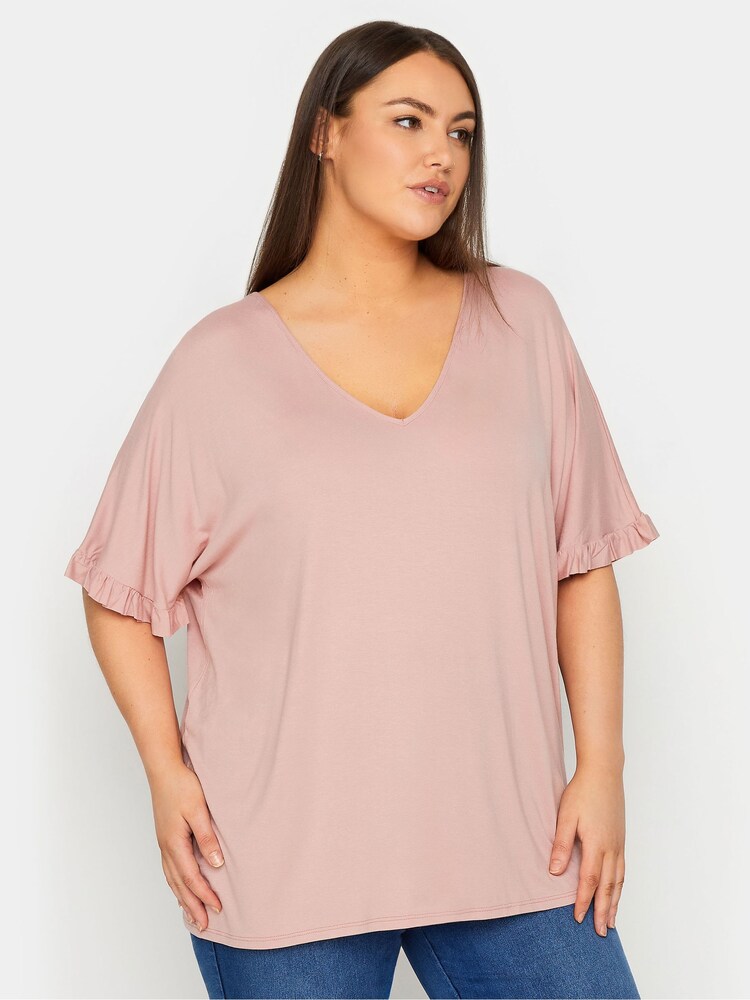 Evans Pink Frill Sleeve Top - Image 1 of 2