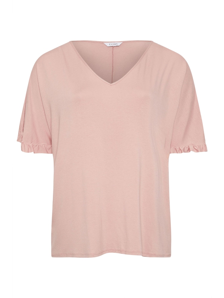 Evans Pink Frill Sleeve Top - Image 2 of 2