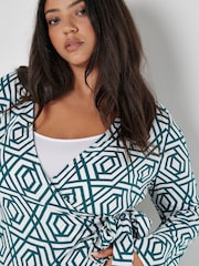 Apricot Green Retro Geo Bell Sleeve Wrap Top - Image 2 of 3