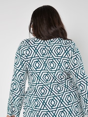 Apricot Green Retro Geo Bell Sleeve Wrap Top - Image 3 of 3