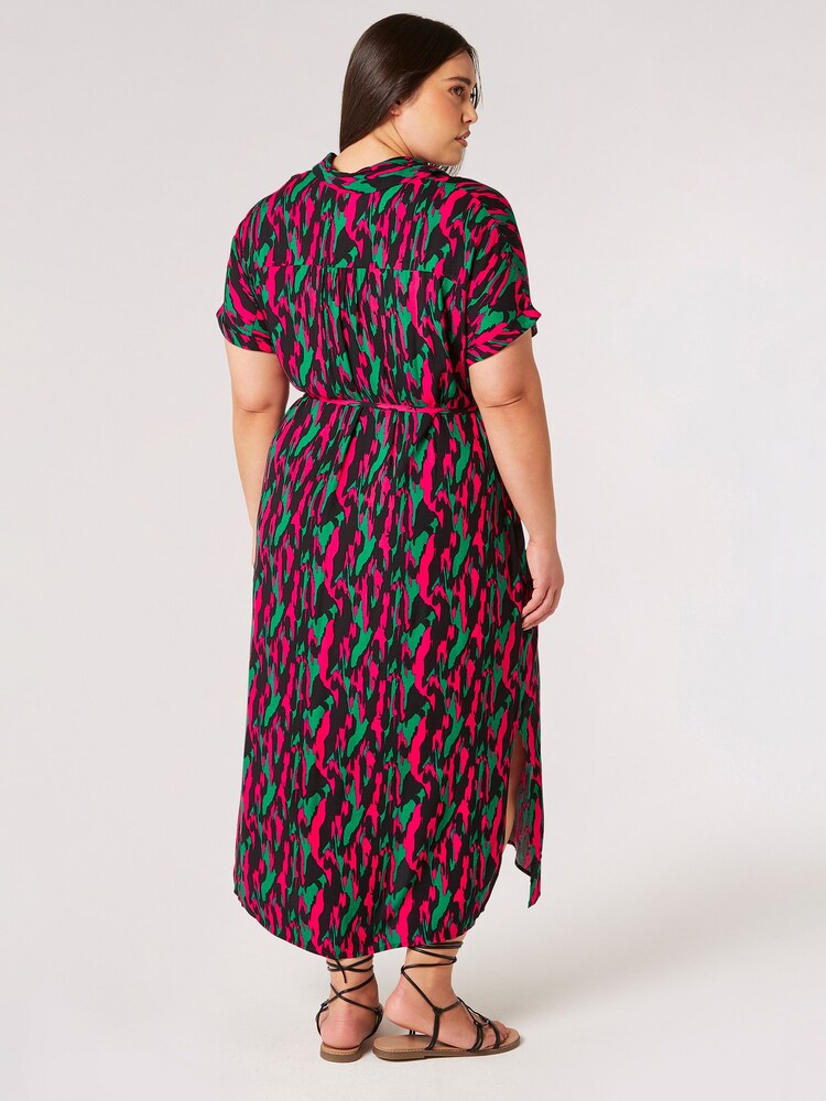 Apricot Black Brushstroke Camo Maxi Shirt Dress - Image 2 of 3