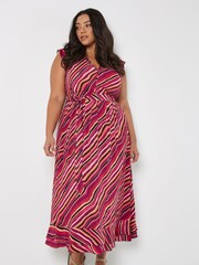 Apricot Pink Psychedelic Wave Ruffle Dress - Image 1 of 4