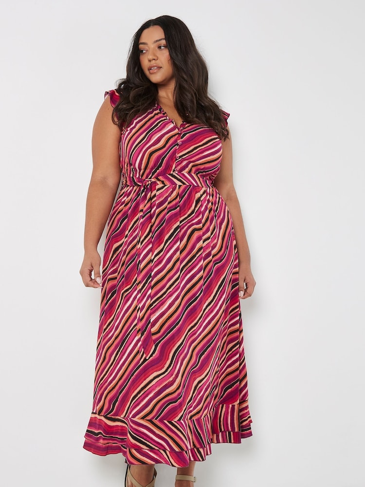 Apricot Pink Psychedelic Wave Ruffle Dress - Image 1 of 4