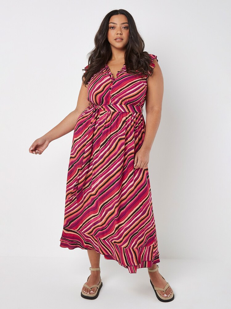 Apricot Pink Psychedelic Wave Ruffle Dress - Image 2 of 4