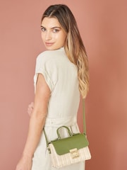 Yumi Green Faux Fur Leather Rattan Bag With Handle And Shoulder Strap - Image 1 of 2