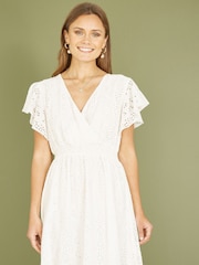 Mela White 100% Cotton Broderie Anglaise Wrap Midi Dress - Image 2 of 5