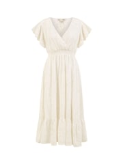 Mela White 100% Cotton Broderie Anglaise Wrap Midi Dress - Image 5 of 5